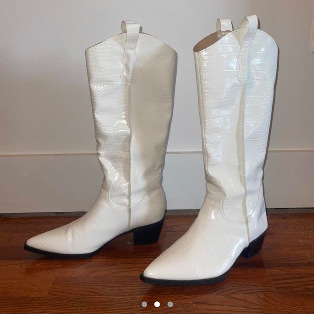White patent cowboy boots